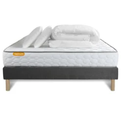 SeptnuitsPack matelas Memo sommier gris avec 2 oreillers memoire de forme