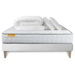 SeptnuitsPack matelas Memo sommier kit blanc avec 2 oreillers memoire de forme