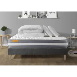 SeptnuitsPACK matelas 2 oreillers couette sommier kit gris Memo Plus Memoire de forme