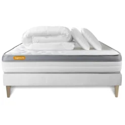 SeptnuitsPack matelas sommier kit blanc Mousse à mémoire de forme MAXI epaisseur