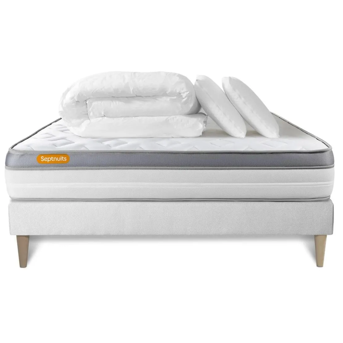 SeptnuitsPack matelas sommier kit blanc Mousse à mémoire de forme MAXI epaisseur