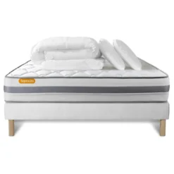 SeptnuitsPack matelas sommier Couette 2 oreillers Memo Spring Ressorts ensaches 3 zones MAXI épaisseur