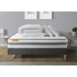 SeptnuitsPack matelas sommier kit gris Memo Spring Ressorts ensaches MAXI epaisseur