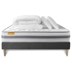 SeptnuitsPack matelas sommier kit gris Memo Spring Ressorts ensaches MAXI epaisseur