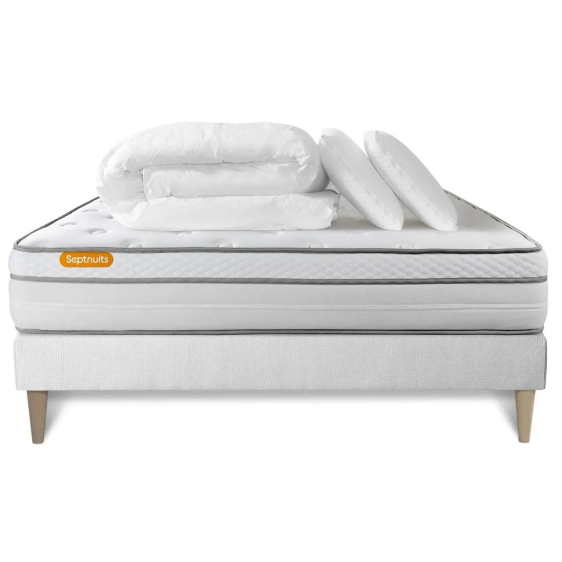 SeptnuitsPack matelassommier kit blanc Memo Luxe Ressortsmemoire de forme Couette et 2 oreillers