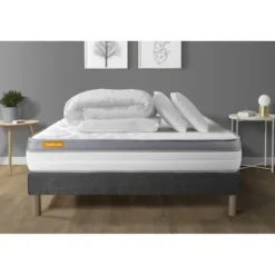 SeptnuitsPack matelas sommier gris Mousse à mémoire de forme 5 zones de confort MAXI epaisseurCouette 2 oreillers