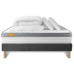 SeptnuitsPack matelas sommier gris Mousse à mémoire de forme 5 zones de confort MAXI epaisseurCouette 2 oreillers