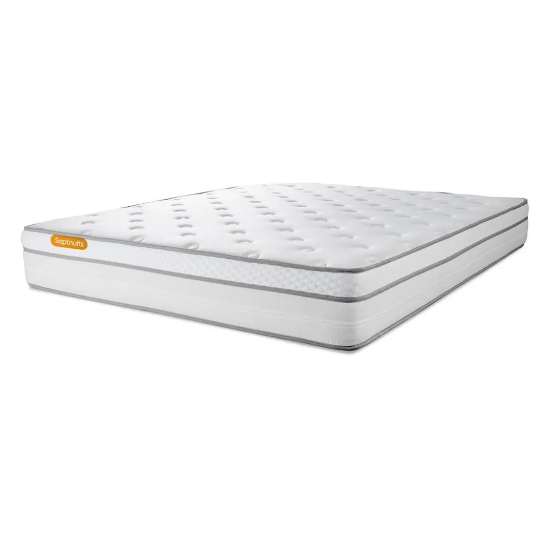 SeptnuitsPack matelas sommier kit gris Luxe Ressorts memoire de formeCouette et 2 oreillers