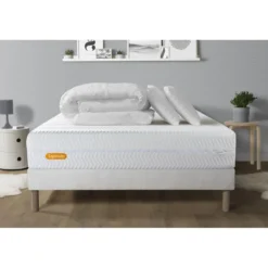SeptnuitsPack Matelas sommier Memo BioMousse avec Couette et 2 oreillers
