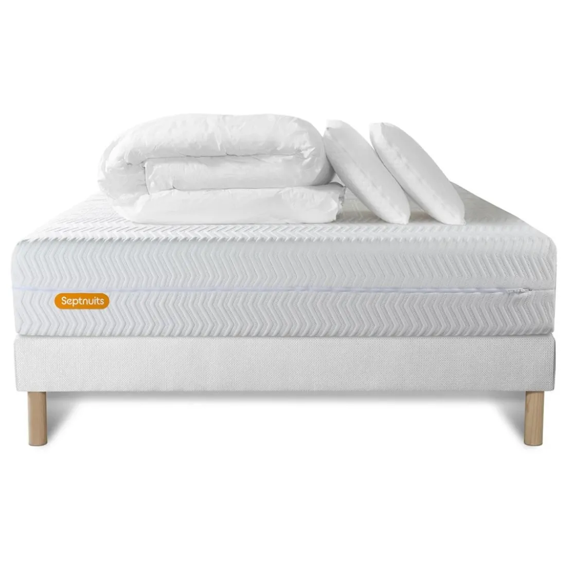 SeptnuitsPack Matelas sommier Memo BioMousse avec Couette et 2 oreillers
