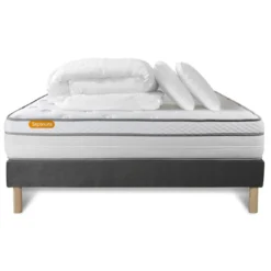 SeptnuitsPack matelas sommier grisLuxe Ressorts memoire de forme 5 zones de confort MAXI epaisseur