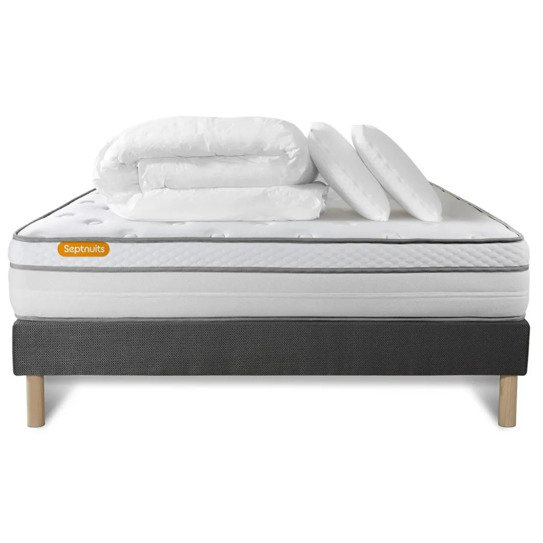 SeptnuitsPack matelas sommier grisLuxe Ressorts memoire de forme 5 zones de confort MAXI epaisseur