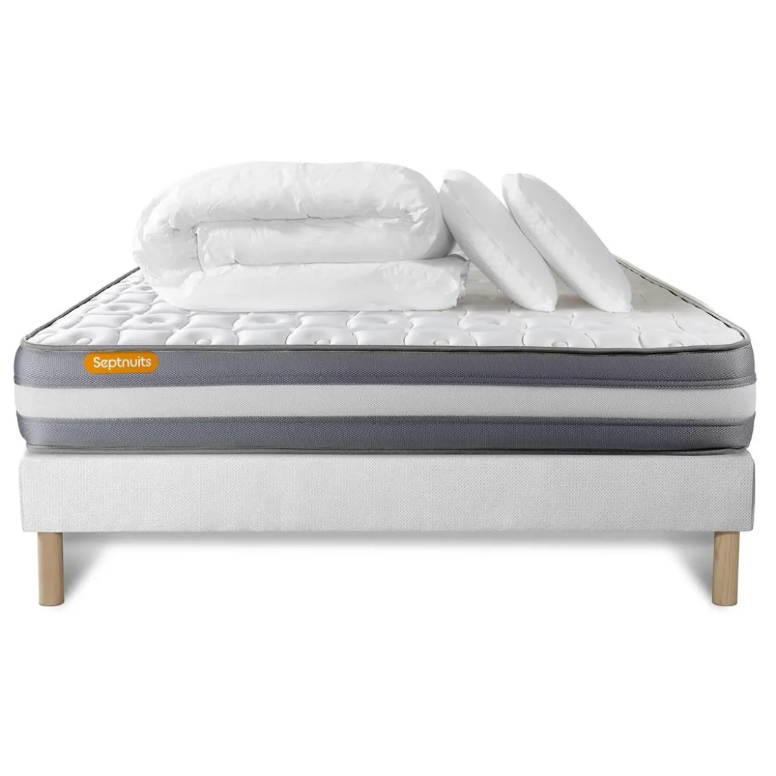 SeptnuitsPACK matelas sommier Memo Plus Memoire de forme 3 zones2 oreillers aveccouette
