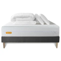 SeptnuitsPack Matelas sommier kit gris Memo Bio Mousse a memoire de forme avec couette et 2 oreillers