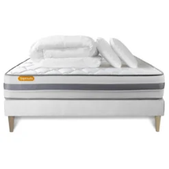 SeptnuitsPack matelas sommier kit blanc Memo Spring Ressorts ensaches MAXI epaisseur avec Couette et 2 oreillers
