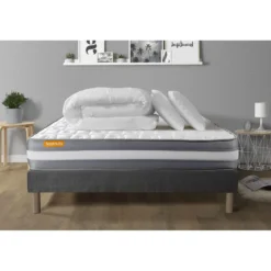 SeptnuitsPACK matelas sommier 2 oreillers et couette gris Memo Plus Memoire de forme 3 zones