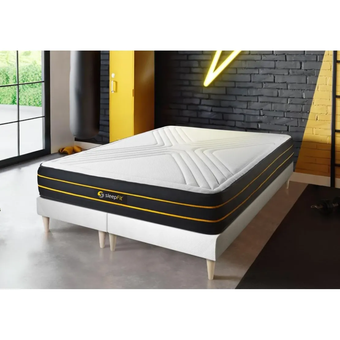 SleepfitEnsemble double sommier matelas ULTRA micro ressorts ensaches et memoire de forme