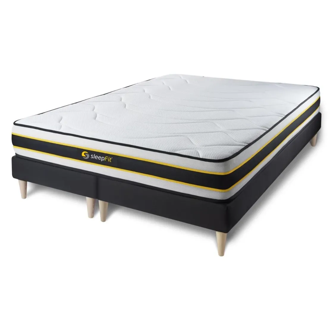 SleepfitEnsemble double sommier matelas ressorts ensaches et memoire de forme