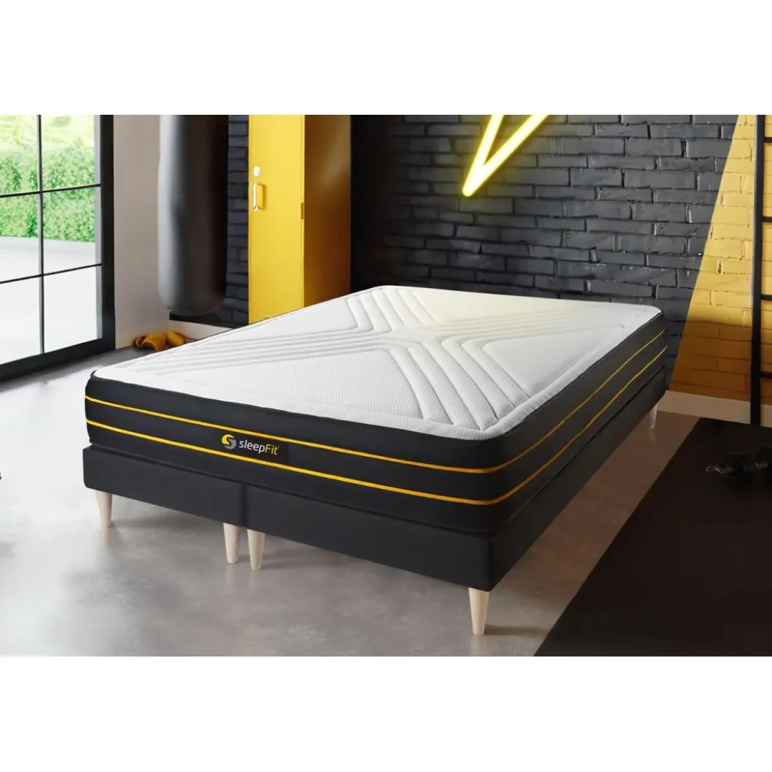 SleepfitEnsemble double sommier matelas micro ressorts ensaches et memoire de forme