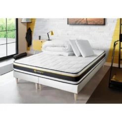 SleepfitPack double sommier matelas SOFT 2 oreillers memoire de forme Couette Percale