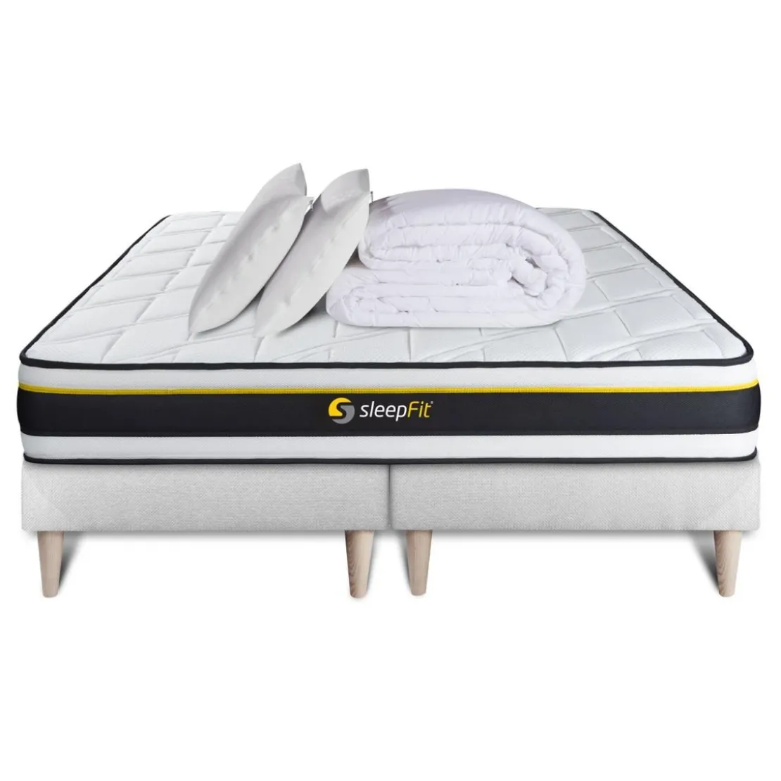 SleepfitPack double sommier matelas SOFT 2 oreillers memoire de forme Couette Percale