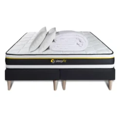 SleepfitPack double sommier matelas SOFT 2 oreillers memoire de forme et Couette Percale