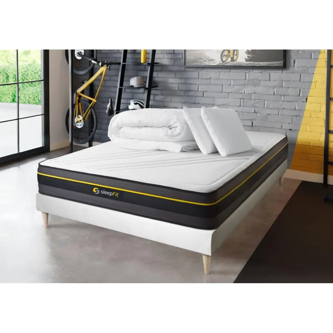 SleepfitPack matelas ACTIVE sommier blanc Couette et 2 oreillers