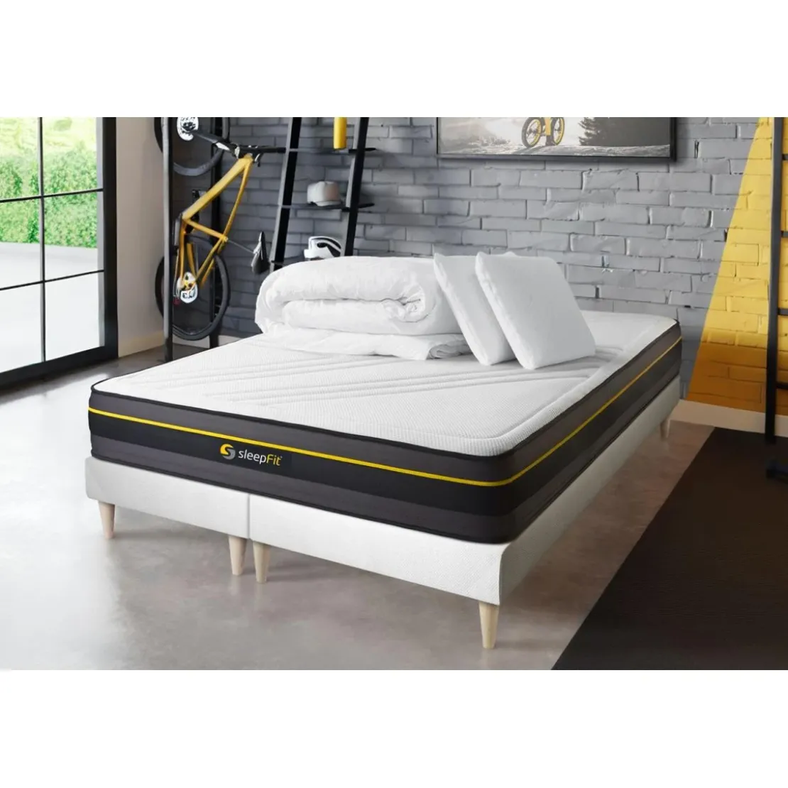 SleepfitPack matelas ACTIVEdouble sommiers blanc Couette et 2 oreillers