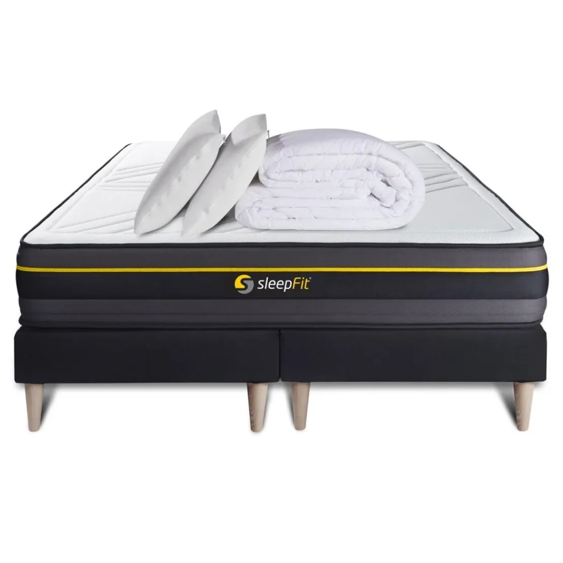 SleepfitPack matelas ACTIVE double sommiers noirCouette et 2 oreillers