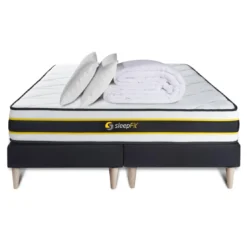 SleepfitPack matelas FLEXY double sommiers noir Couette et 2 oreillers