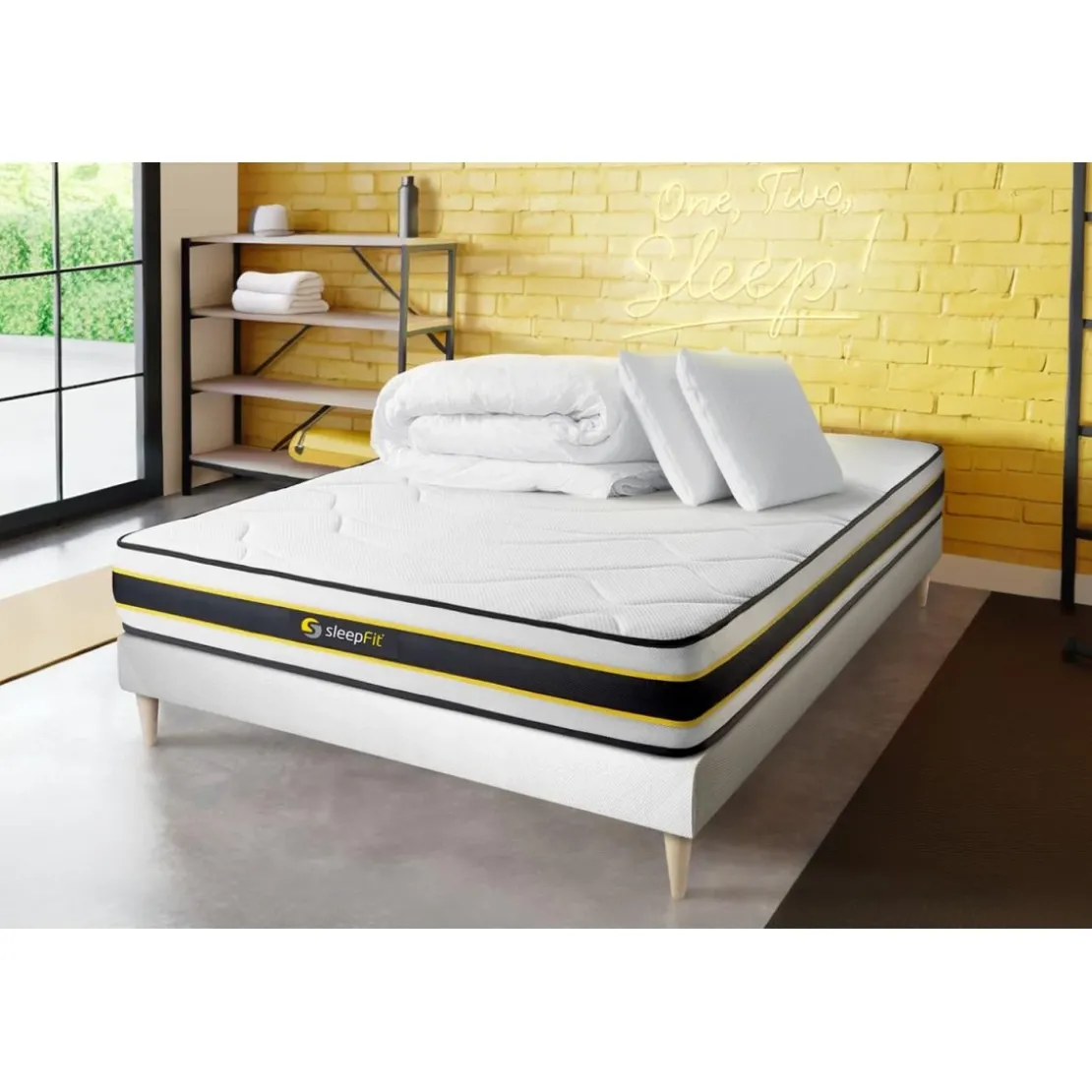 SleepfitPack matelas FLEXY sommier blanc Couette et 2 oreillers