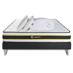 SleepfitPack matelas FLEXY sommier noir Couette et 2 oreillers