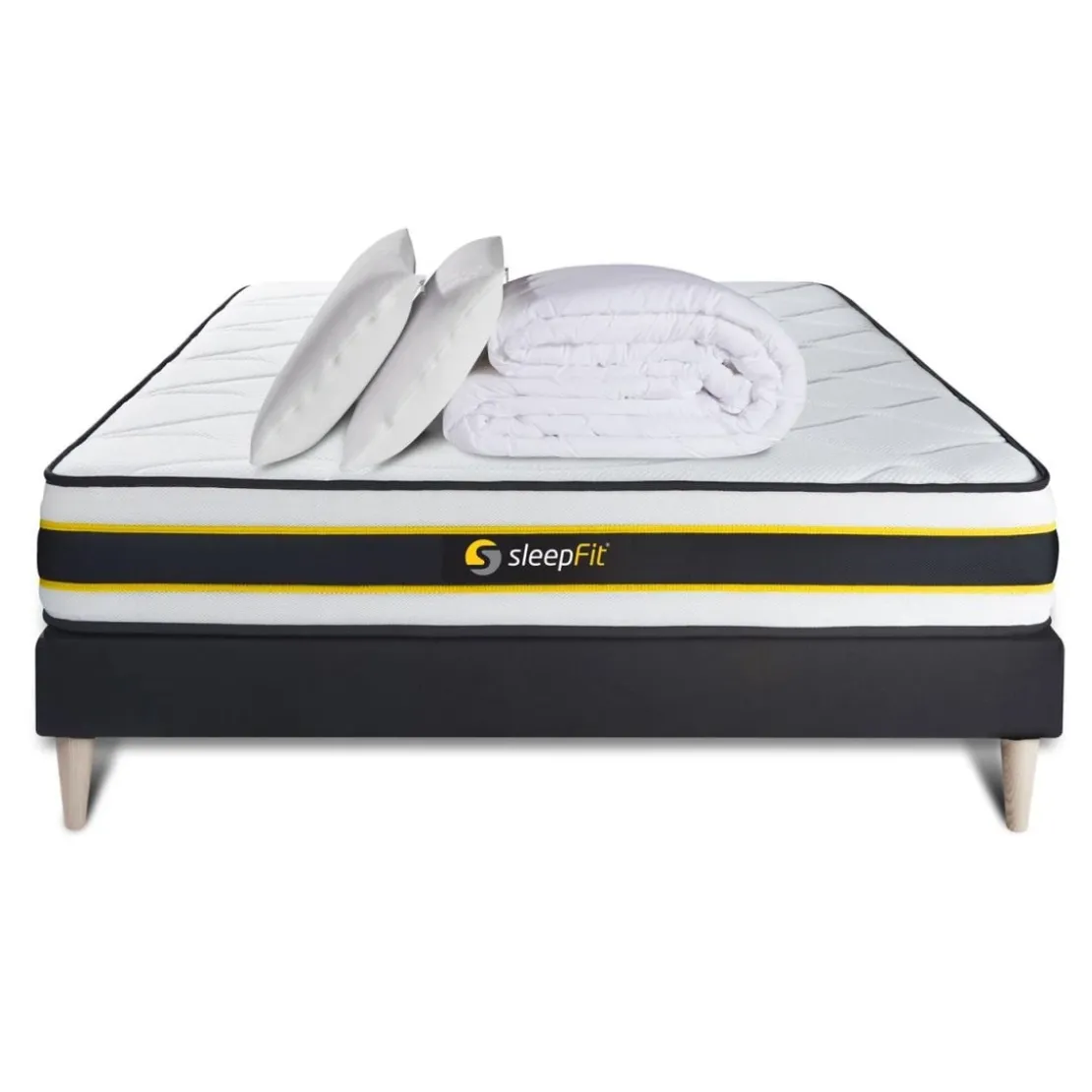 SleepfitPack matelas FLEXY sommier noir Couette et 2 oreillers