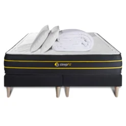 SleepfitPack matelas ULTRA double sommiers noir Couette et 2 oreillers