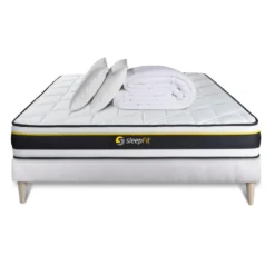 SleepfitPack prêt a dormir matelas SOFT sommier kit blanc 2 oreillers memoire de forme Couette Percale