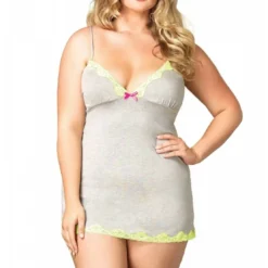 Sleepwear by Leg AvenueNuisette en jersey et dentelle grande taille - Grise