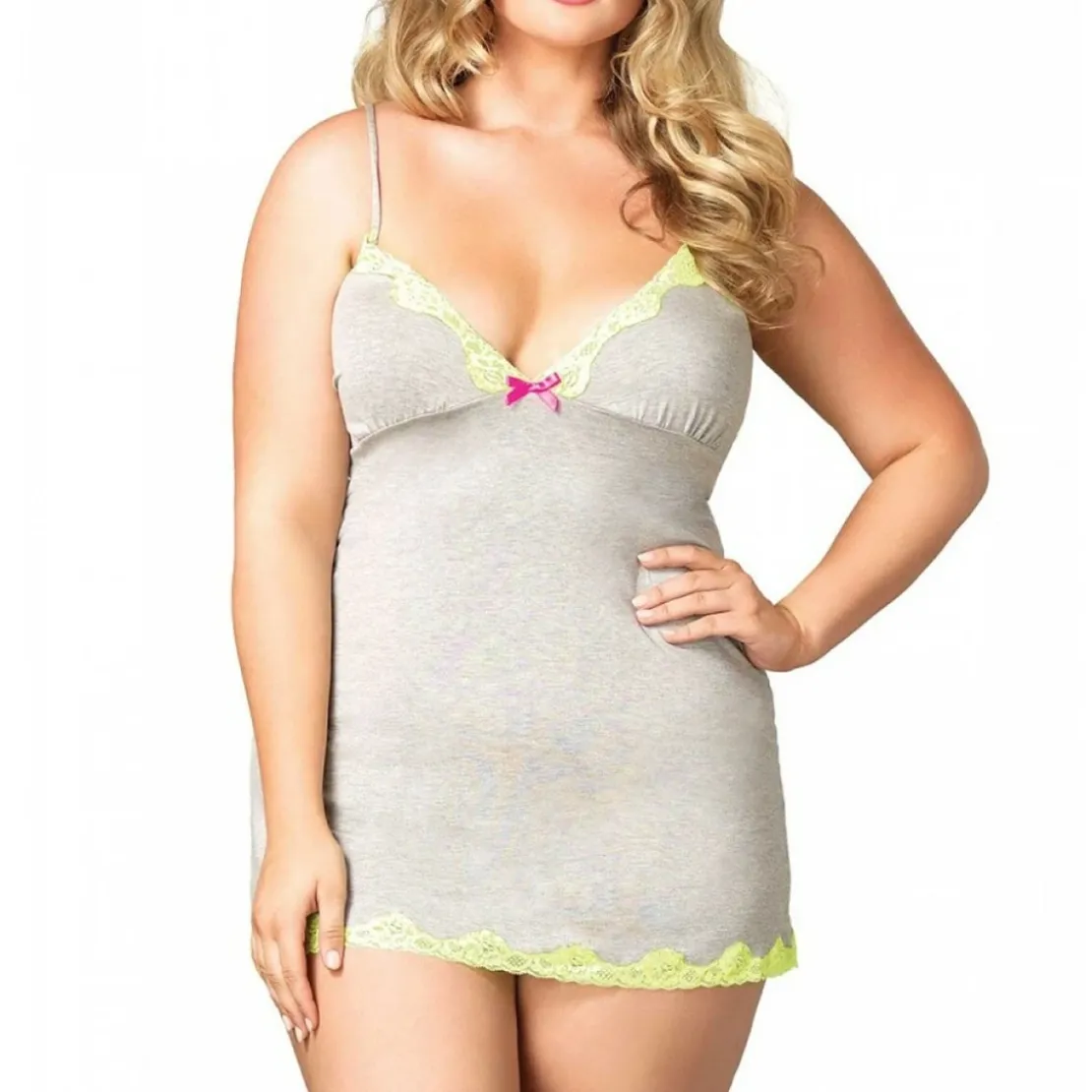 Sleepwear by Leg AvenueNuisette en jersey et dentelle grande taille - Grise