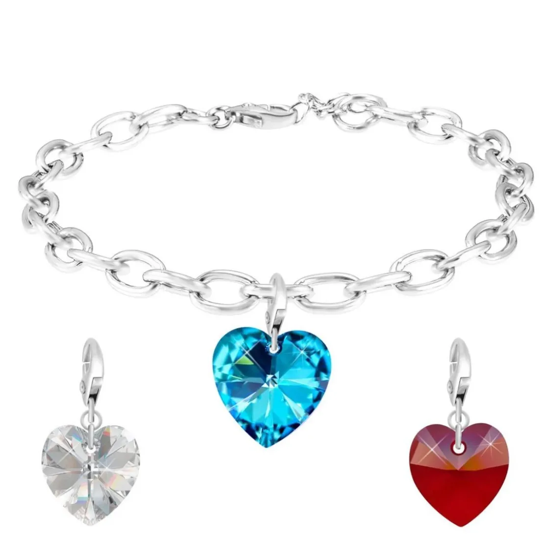 So Charm BijouxBracelet cœur par So Charm® et 2 charms So Charm® ornée de cristaux Swarovski® SB001-ARGENT+CH1251-BEBL+CH1251-CRYS+CH1251-SIAM