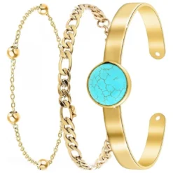 So Charm BijouxBracelet Femme So Charm - B2371-DORE+B2384-DORE+B2494-TURQUOISE - Bracelets Mode Dorés