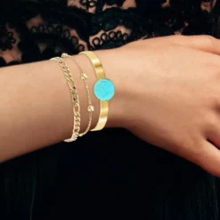 So Charm BijouxBracelet Femme So Charm - B2371-DORE+B2384-DORE+B2494-TURQUOISE - Bracelets Mode Dorés