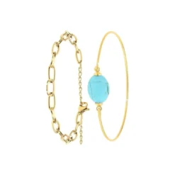 So Charm BijouxBracelet Femme So Charm - B2369-DORE+B2492-TURQUOISE - Bracelet Mode Doré