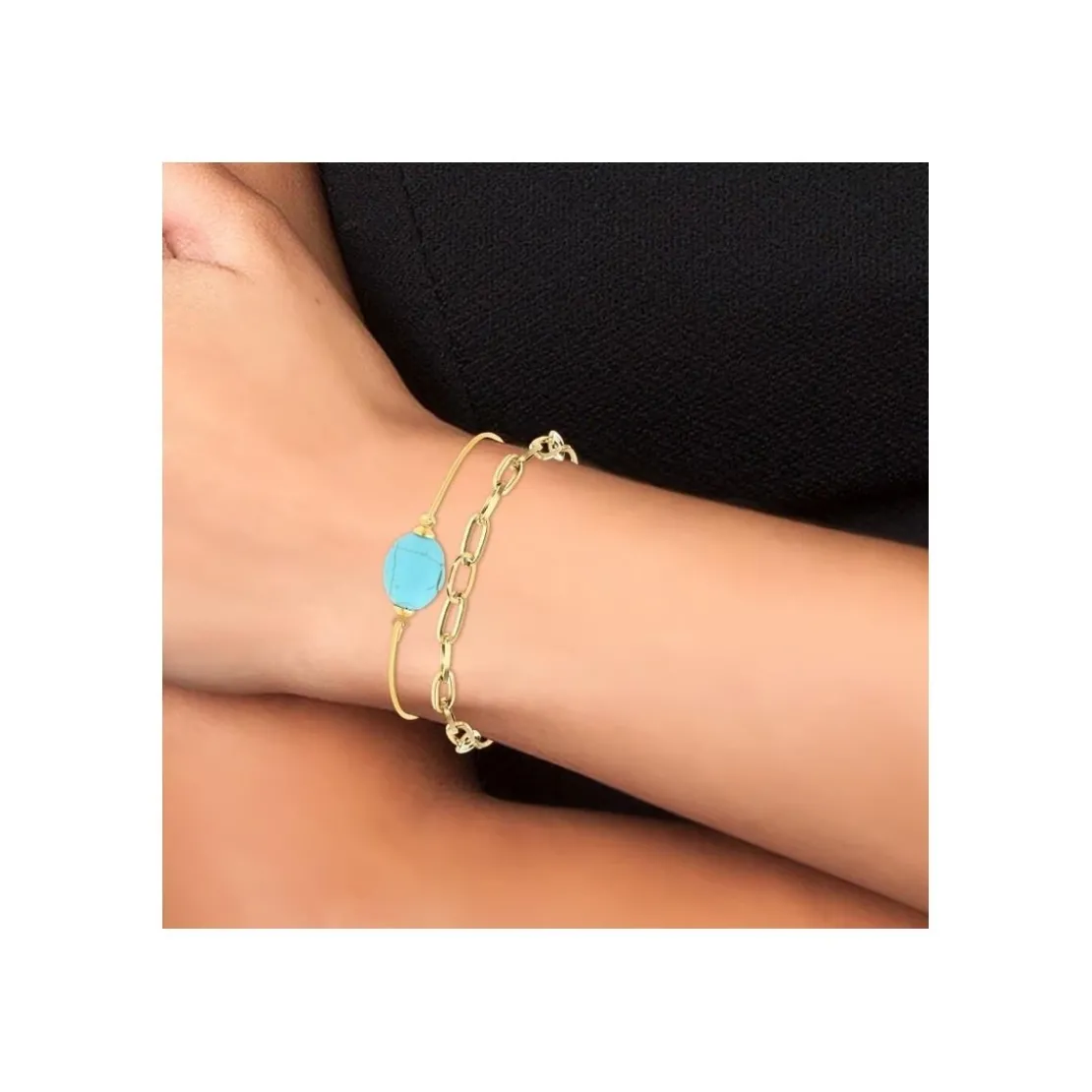 So Charm BijouxBracelet Femme So Charm - B2369-DORE+B2492-TURQUOISE - Bracelet Mode Doré