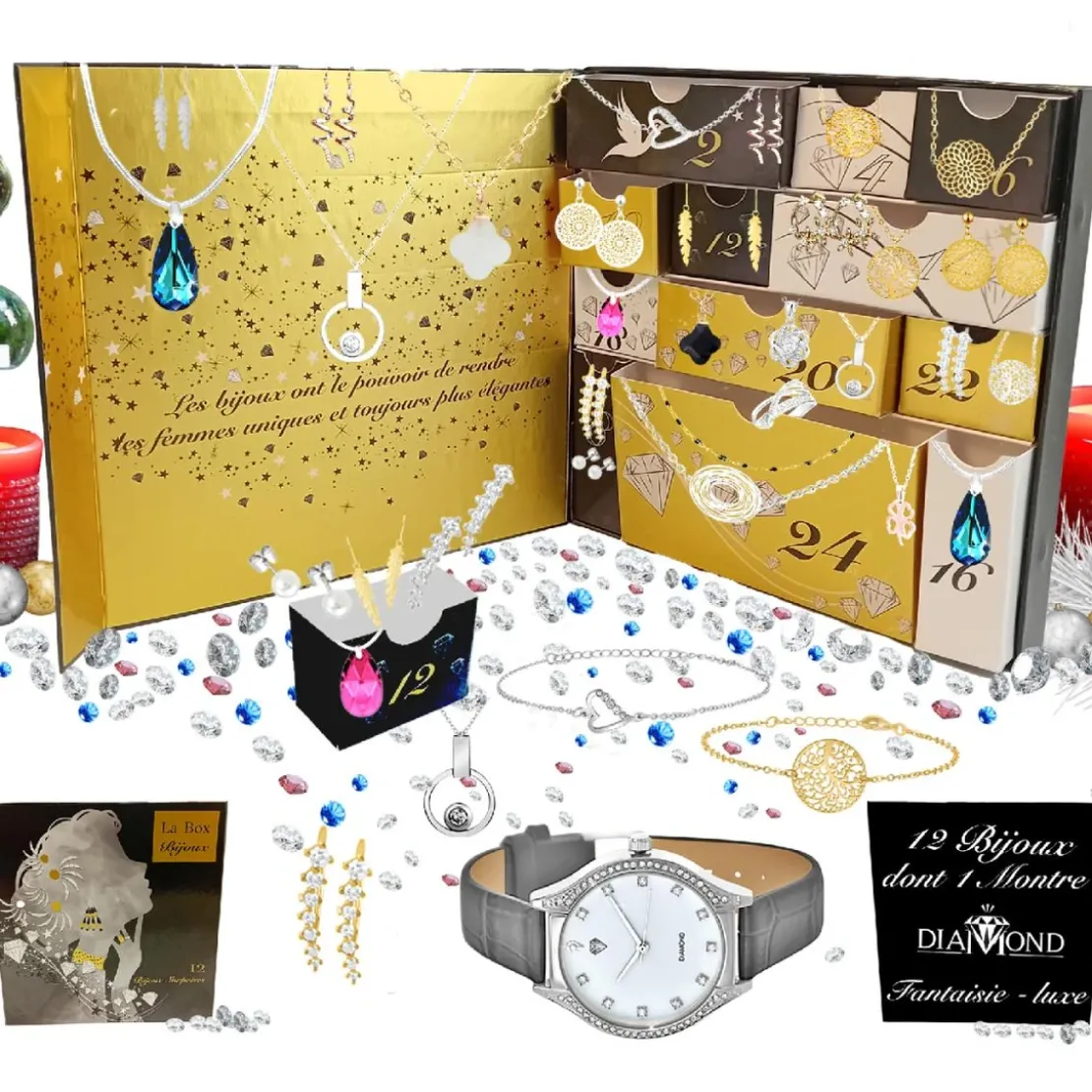 So Charm BijouxCalendrier de l'avent 11 bijoux et 1 montre ornée d'un véritable diamant - So Charm