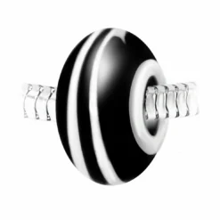 So Charm BijouxCharm perle spirale verre noir et blanc décoré main et acier par SC Crystal