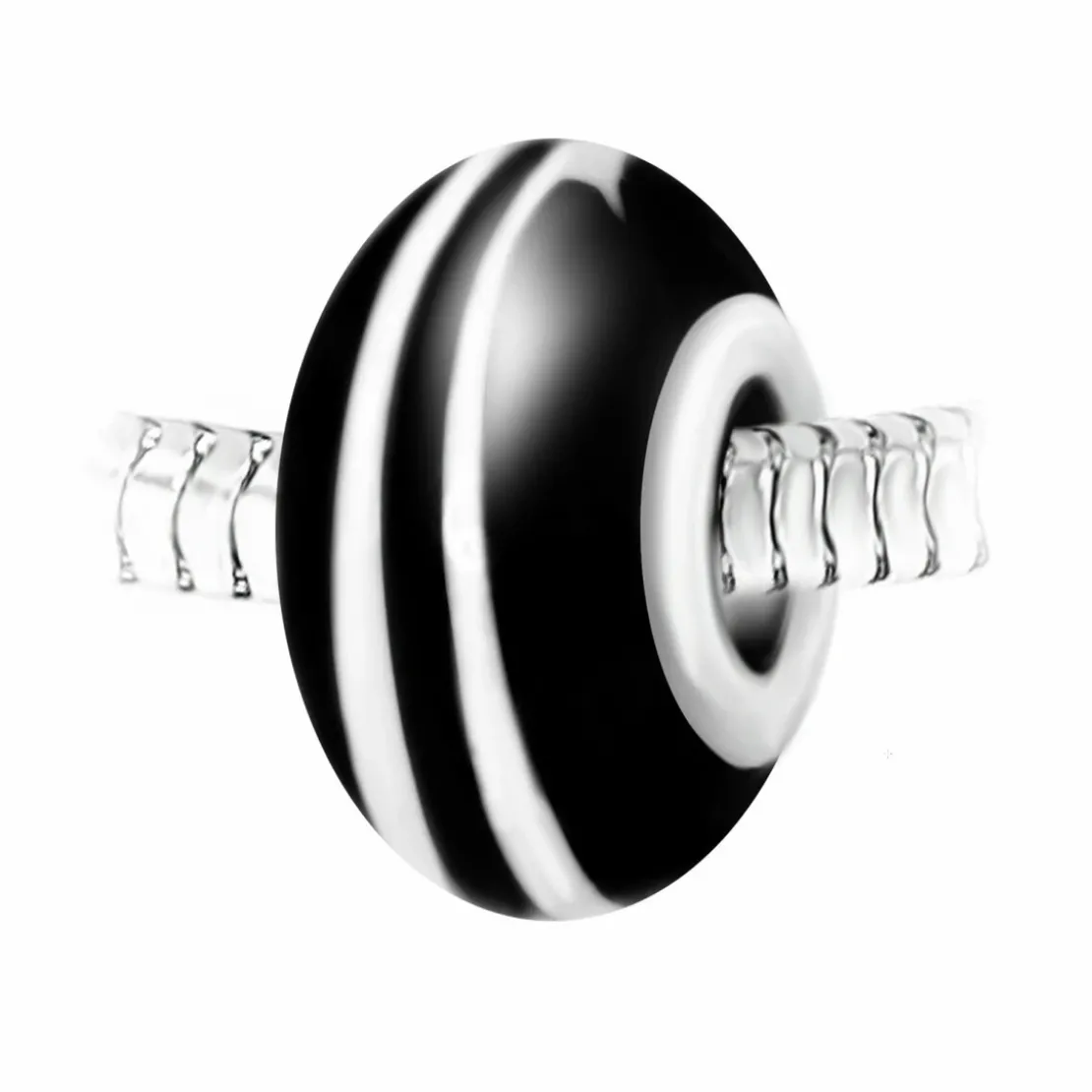 So Charm BijouxCharm perle spirale verre noir et blanc décoré main et acier par SC Crystal