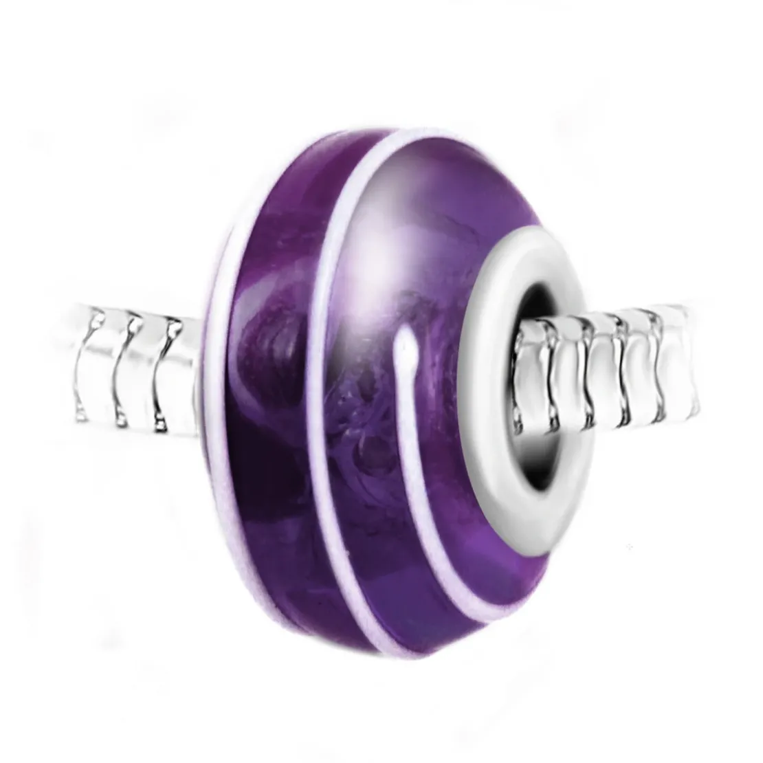 So Charm BijouxCharm perle spirale verre violet décoré main et acier par SC Crystal