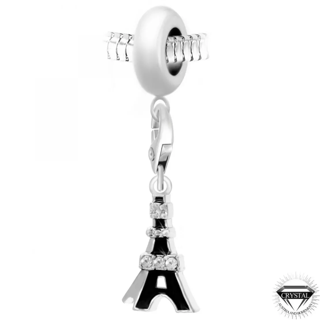 So Charm BijouxCharm perle Tour Eiffel noire orné de cristaux Swarovski par SC Crystal Paris®