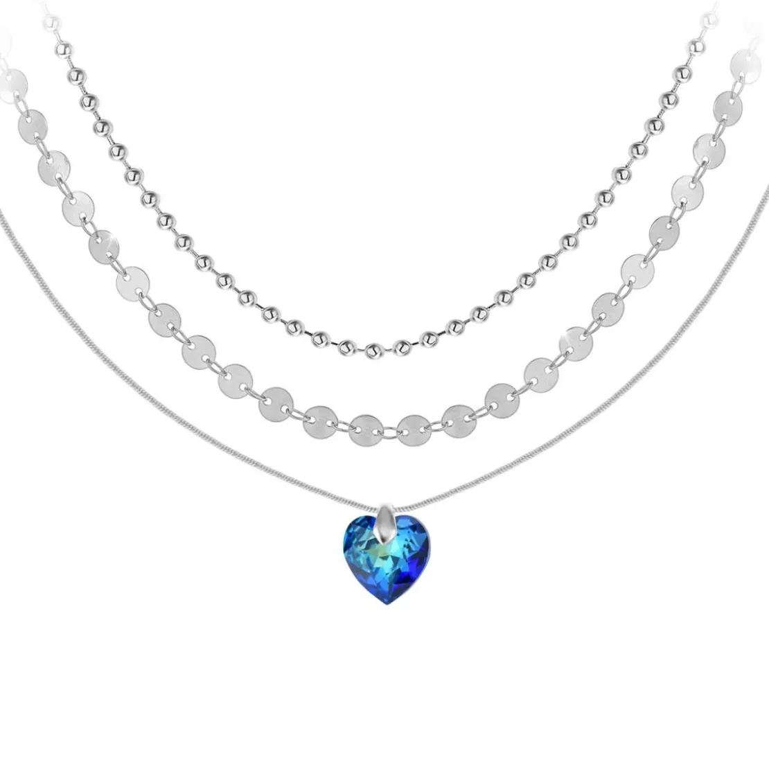 So Charm BijouxCollier coeur par So Charm® ornée de cristaux Swarovski® BS4410-BEBL-SN016+B2392-ARGENT+B2385-ARGENT