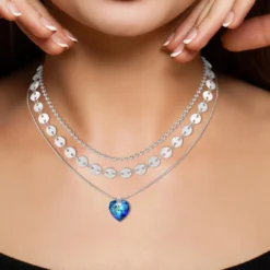 So Charm BijouxCollier coeur par So Charm® ornée de cristaux Swarovski® BS4410-BEBL-SN016+B2392-ARGENT+B2385-ARGENT