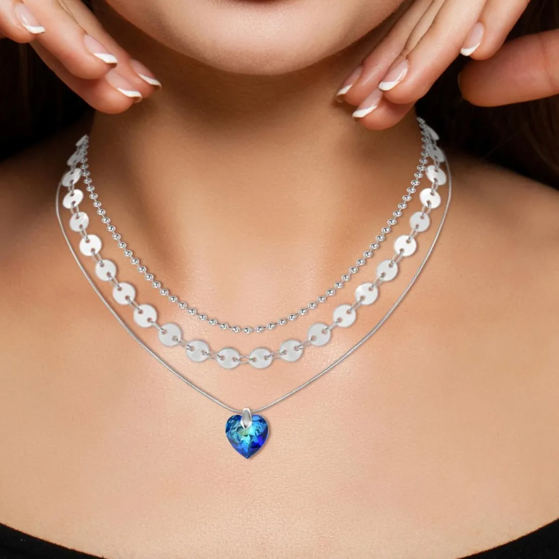 So Charm BijouxCollier coeur par So Charm® ornée de cristaux Swarovski® BS4410-BEBL-SN016+B2392-ARGENT+B2385-ARGENT